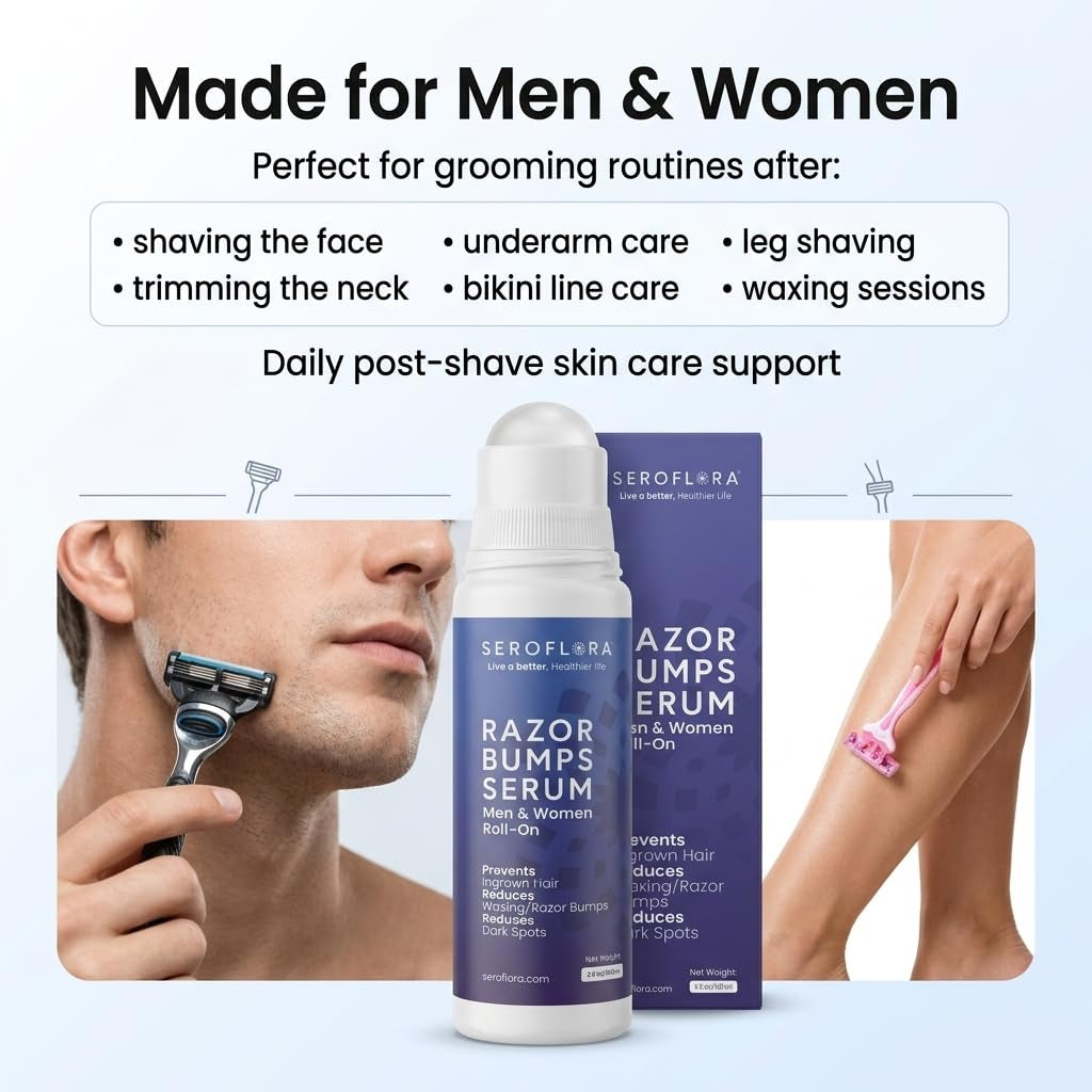 Ingrown Hair & Razor Bump Roll on for Men & Women, Bikini Area, Face, Legs & Body, after Shave & Waxing Serum, 3.5 Fl Oz