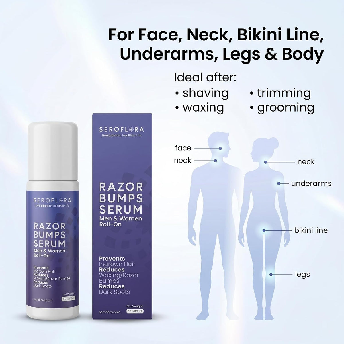 Ingrown Hair & Razor Bump Roll on for Men & Women, Bikini Area, Face, Legs & Body, after Shave & Waxing Serum, 3.5 Fl Oz