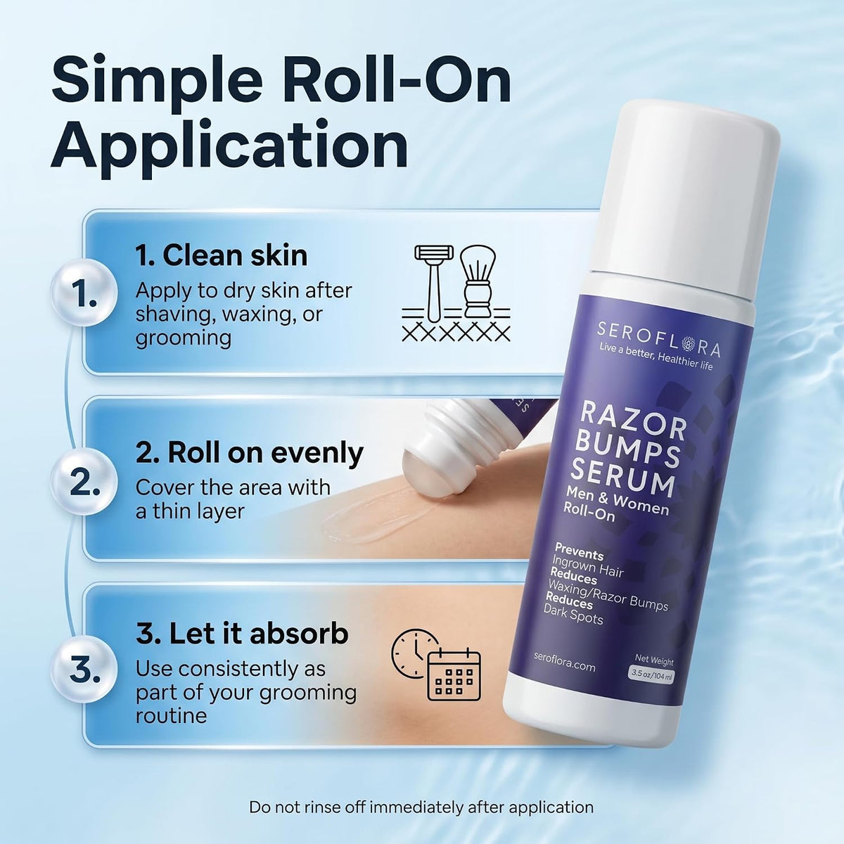 Ingrown Hair & Razor Bump Roll on for Men & Women, Bikini Area, Face, Legs & Body, after Shave & Waxing Serum, 3.5 Fl Oz